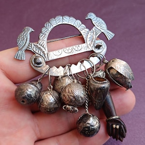900 Silver Penca De Balangandan, African Charm Amulet, Silver Brooch, Victorian Ragastens, Penca Balangandan Jewelry, Africa