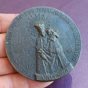 1967 Religious Brass Medal Ntra Sra De Los Desamparados, Forsaken Mother, Mother of the Desperate, Medal De La Virgen De Los Desamparados