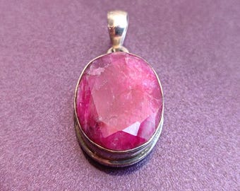 Ruby 925 Silver Pendant, Vintage Ruby Pendant, Red Ruby Silver Charm, 925 Silver Jewelry, Ruby Pendant, Vintage Pendant Red Ruby