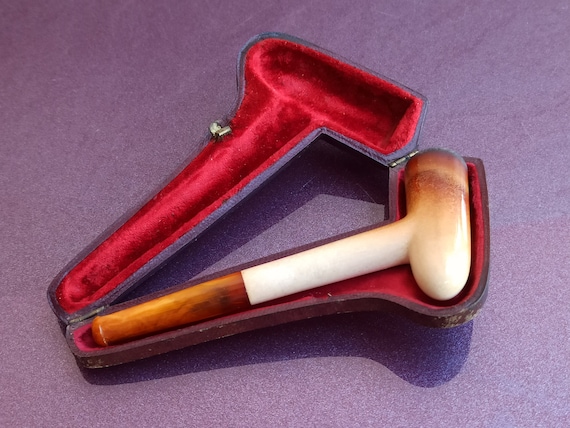 1800 Amber Meerschaum Smoking Pipe, Pipe With Amber Mouthpiece