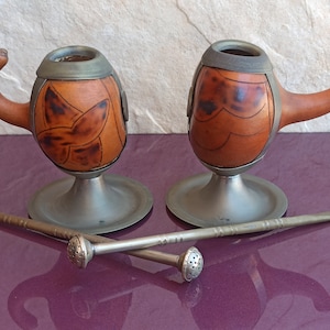 Pumpkin Mate Gourd With German Silver, Mate Cup, Mate Gourd de Calabaza, Handmade Chile, Plata Alemana, Vintage Mate Cup, Germany Silver