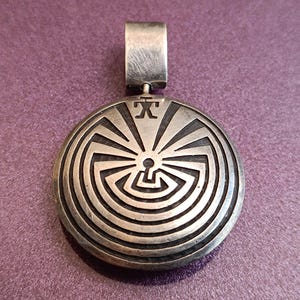 HOPI Sterling Silver Man in Maze Hand Made Pendant, Handmade HOPI Pendant, Solar Pendant, Sunshine Pendant, Energy Pendant