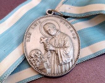Medalla religiosa de San Luis Gonzaga de los años 50, Medalla Luis Gonzaga, Medalla religiosa, San Luis Gonzaga, Medalla italiana antigua
