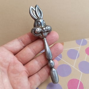 Baby Rattle 925 Sterling Silver, Rattle With Rabbit, Rabbit Rattle, Antique Silver Rattle, Vintage Rattle, Silver Baby Rattle, Baby Rattle