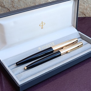 Goldgefüllter Parker Füllfederhalter und Kugelschreiber, Doppelte Goldanwendung, Duoble OR Lamine, Frankreich, Parker Original Stift, Füllfederhalter