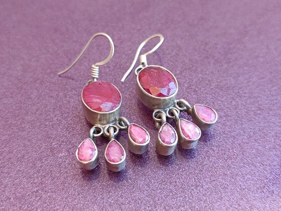 Ruby 925 Silver Earrings, Ruby Silver Earrings, S… - image 2