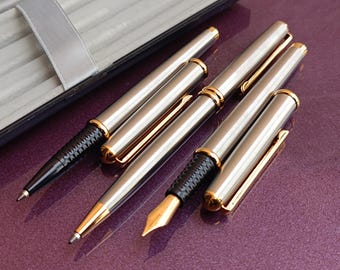23.6k Gold Electroplated INOXCROM Fountain Pen And Ballpoint Pens Set of 3, Vintage Fountain Pen, INOXCROM Pen, Fountain Pen, Made in Spain