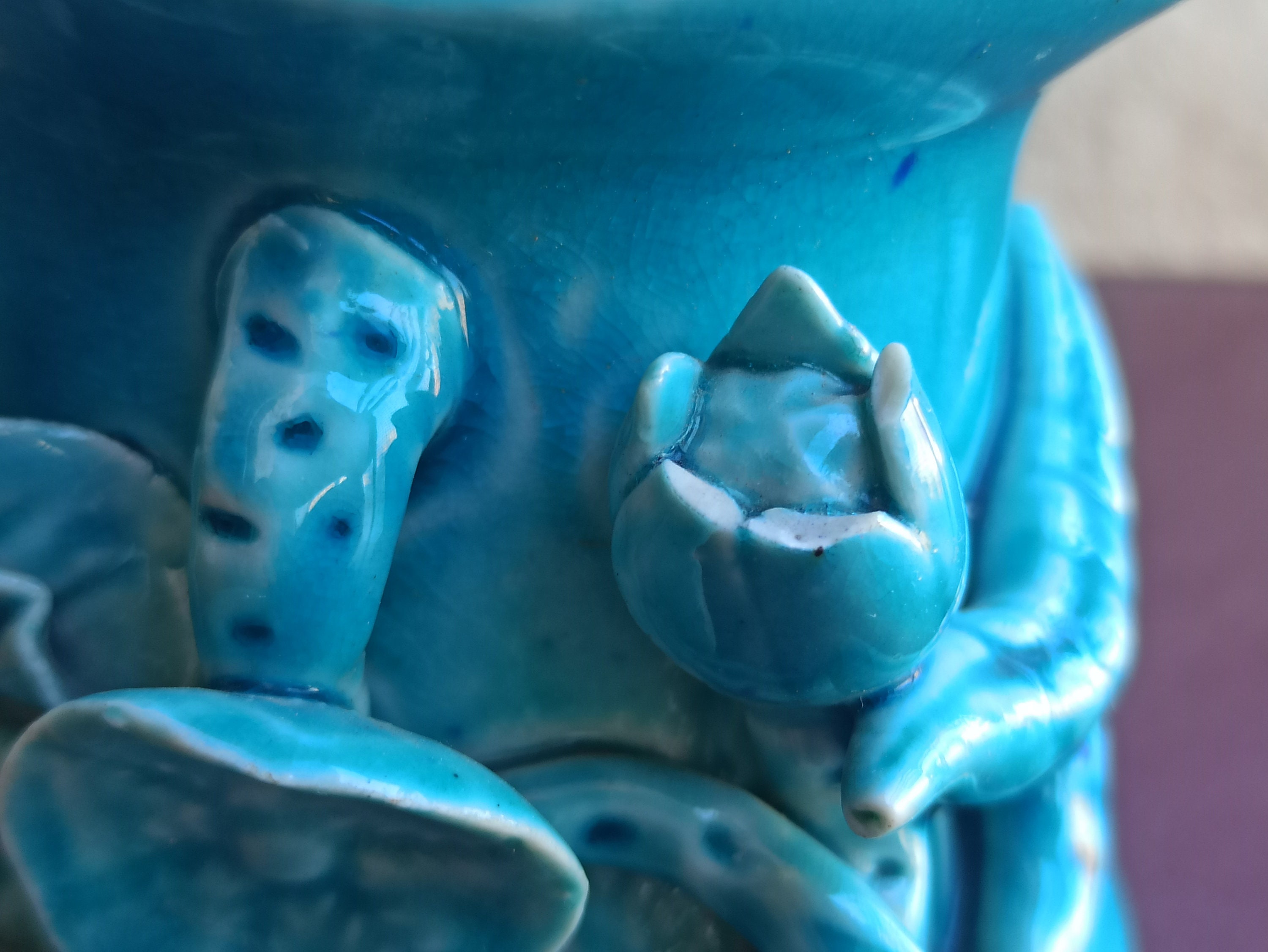 Large Chinoiserie Japanese Porcelain Monk, Turquoise Color Monk