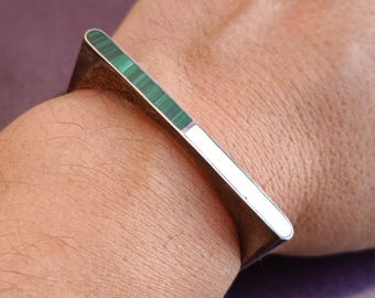 925 Silver Malachite Bracelet, Malachite Silver Bracelet, Antique Silver Bracelet, Vintage Gemstone Bracelet, Celestial Jewelry