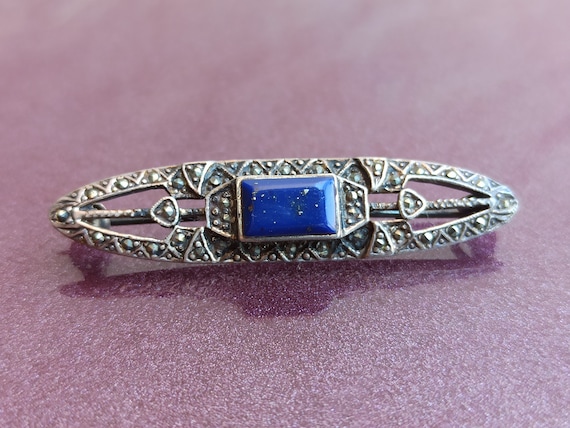 Lapis Lazuli 925 Silver Brooch, Silver Brooch, Vi… - image 1