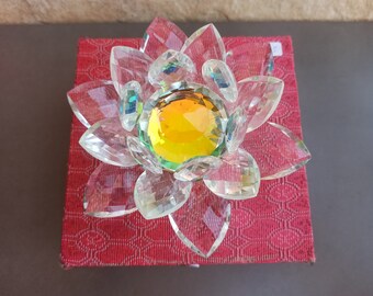 Crystal Lotus Sparkle Crystal, Meditation Decor, Yoga Ornaments, Flower Ornament, Decorative Gift, Large Crystocraft Gift, Home Decor