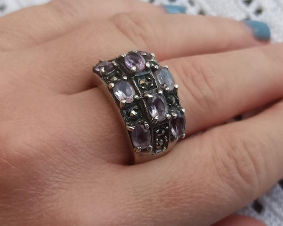 Bague En Argent 925 Avec Pierre Mauve - Taille 54 - Occasion - Poids 5,88g