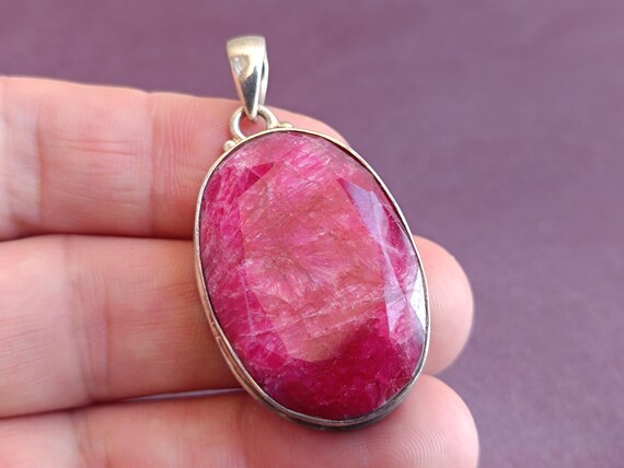 925 Silver Ruby Pendant, Vintage Ruby Pendant, Re… - image 8