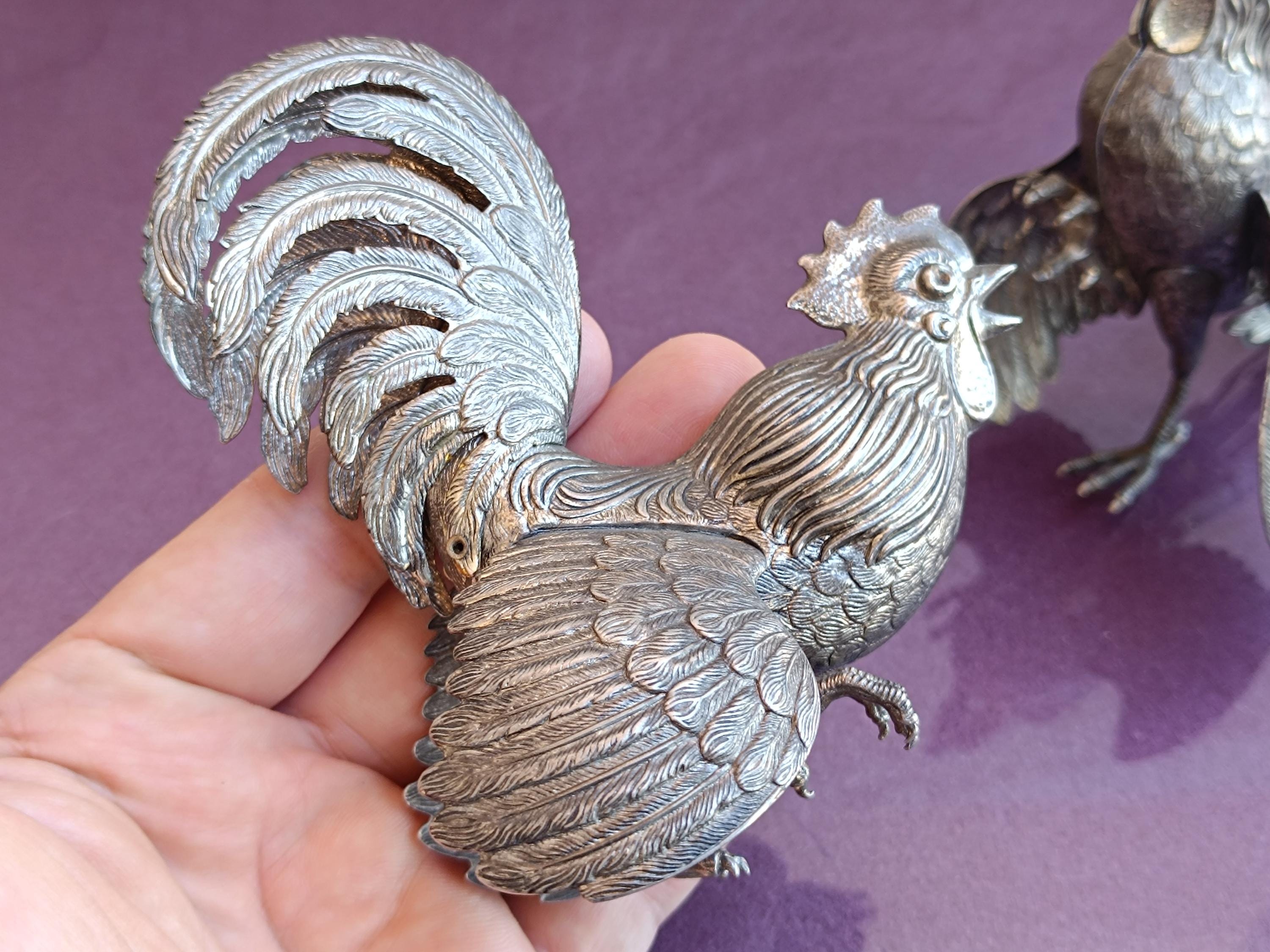 Roosters Fight Metal Figures, Roosters Figurines, Metal Rooster