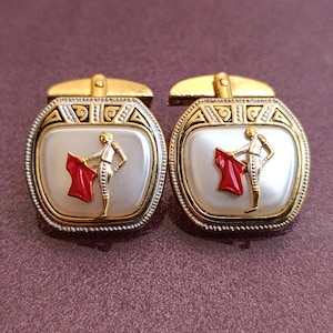 1960 Bull and Torreador Toledo Damascene Gold Plated Cufflinks, Antique Bullfighting Toledo Cuff Links, Vintage Cufflinks, Gentleman&#39;s Gift
