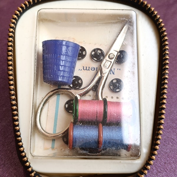 1960 COSTURA Sewing Kit, Scissors, Cufflinks, Thimble, Thread, Threads Box, Needle Case, Threads Storage, Sewing Needle Box, Needle Holder