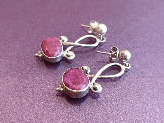 Ruby 925 Silver Earrings, Ruby Silver Earrings, S… - image 2