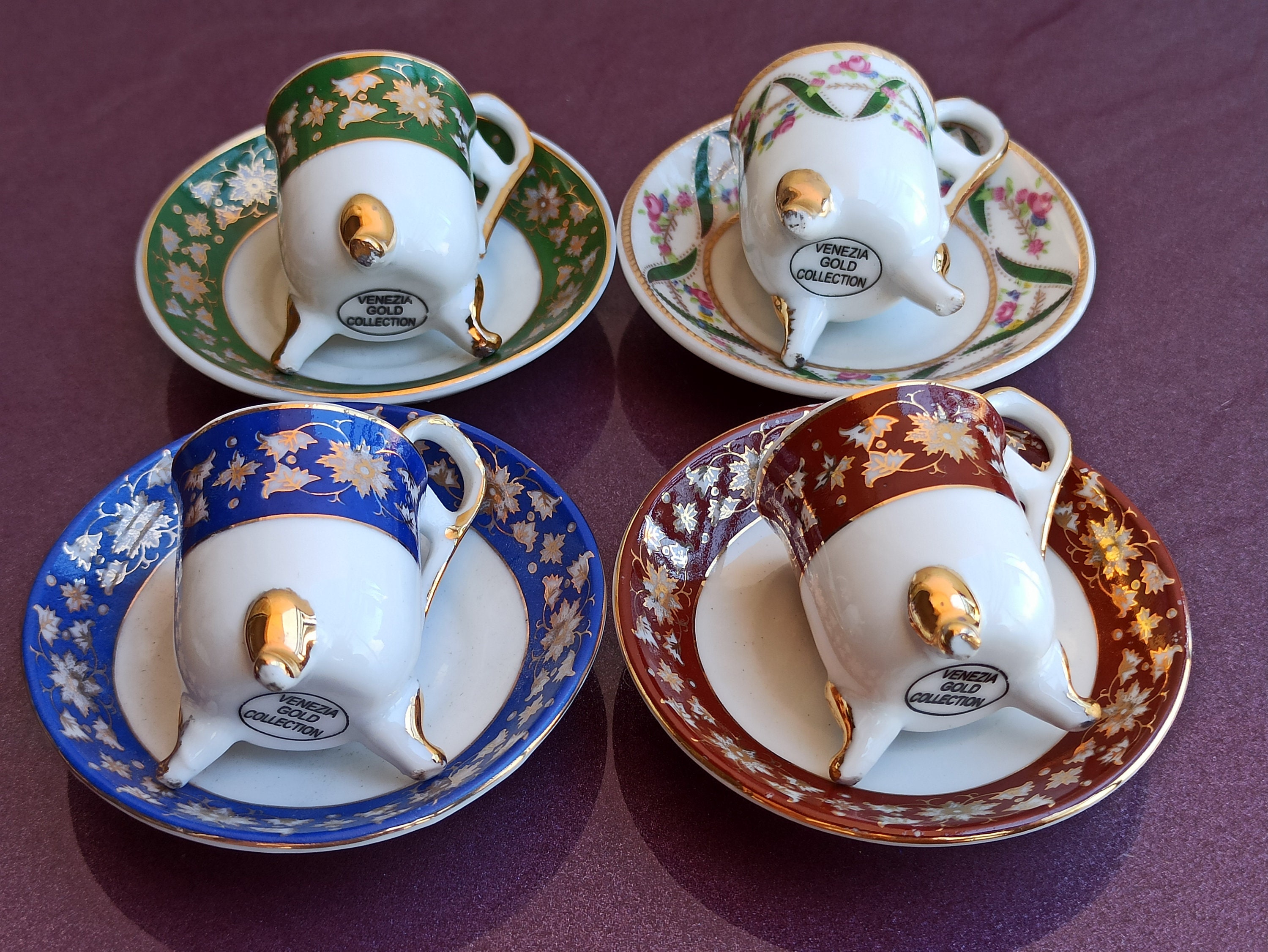 Venezia Gold Collection Cup and Saucer Set of 4, Porcellana