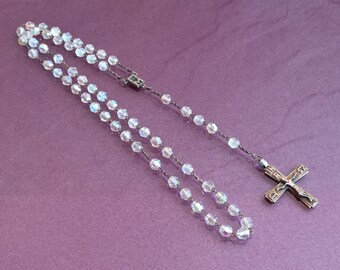1950 INRI シルバーとガラスのカトリック ロザリオ、イエス キリストの