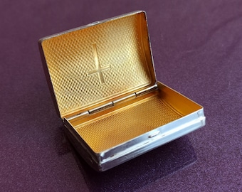 925 Silver Pill Box With Cross, Gold Filled Pill Case, Religious Silver Pill Case, Small Pill Box, Pill Organizer, Pill Case Gift, Pill Box