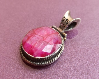 Ruby 925 Silver Pendant, Vintage Ruby Pendant, Red Ruby Silver Charm, 925 Silver Jewelry, Ruby Pendant, Vintage Red Ruby Pendant