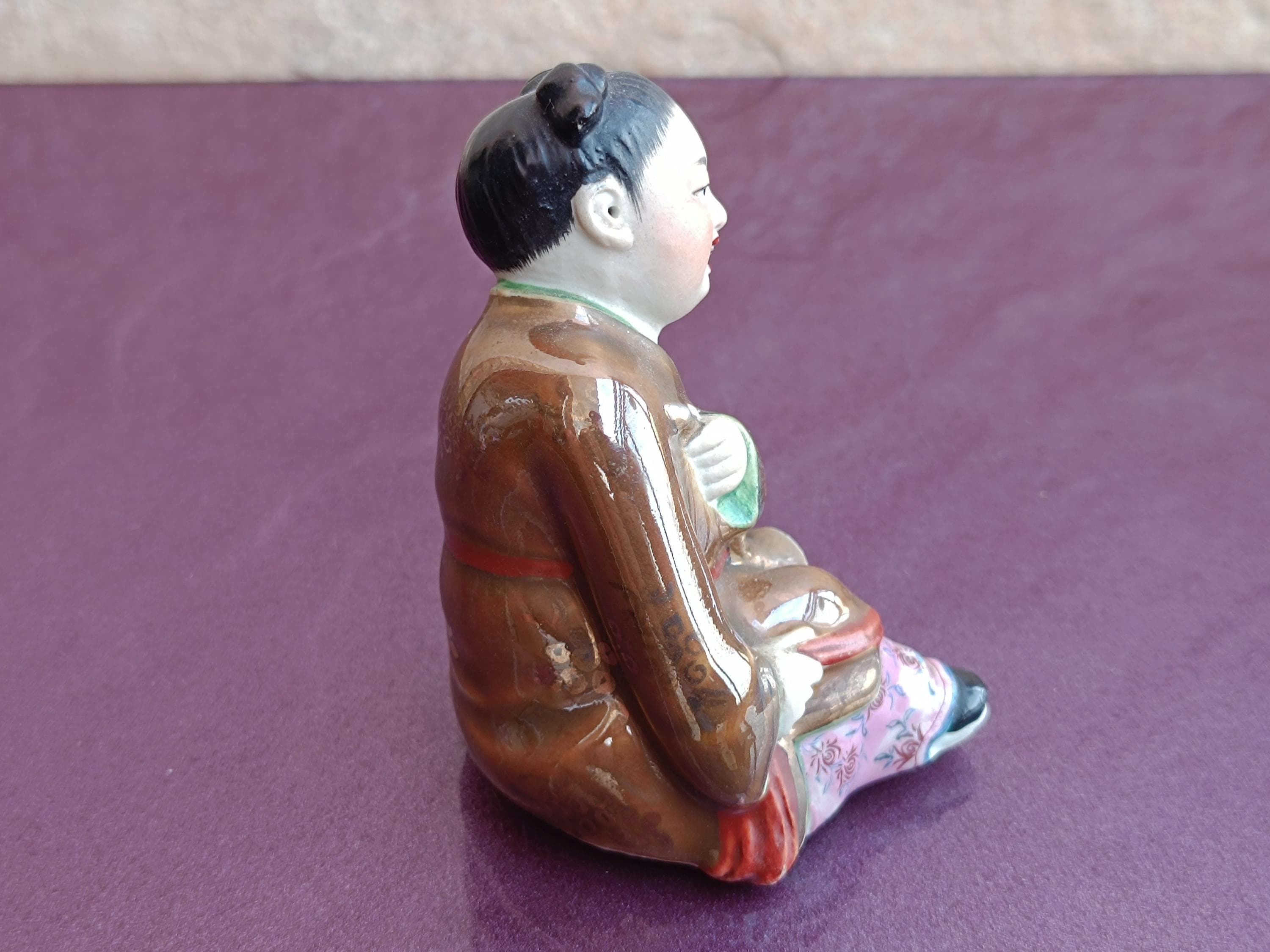 1950s Chinese Porcelain Flower Basket Woman Figurine, Porcelain