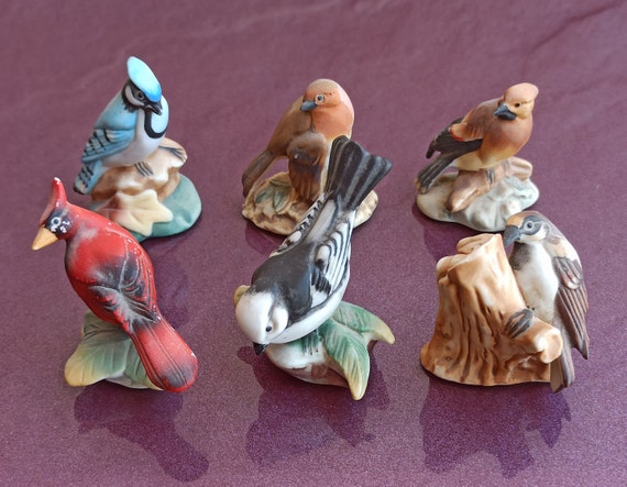 SET of 6 Porcelain Birds Bird Figurine Miniature Wild Bird