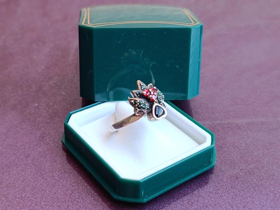 925 Silver Multistones Ring, Silver Malachite Rin… - image 2