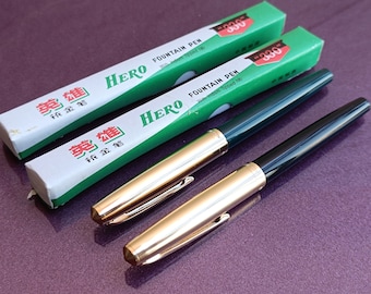 Juego de 2 plumas estilográficas HERO 330, de colección, de regalo, con relleno de oro, vintage, China, años 70