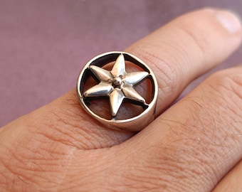 925 Silver Ring with Star, Unique Retro Ring, Vintage Silver Ring, Sterling Silver, Silver Retro Ring, Vintage Ring, Retro Ring
