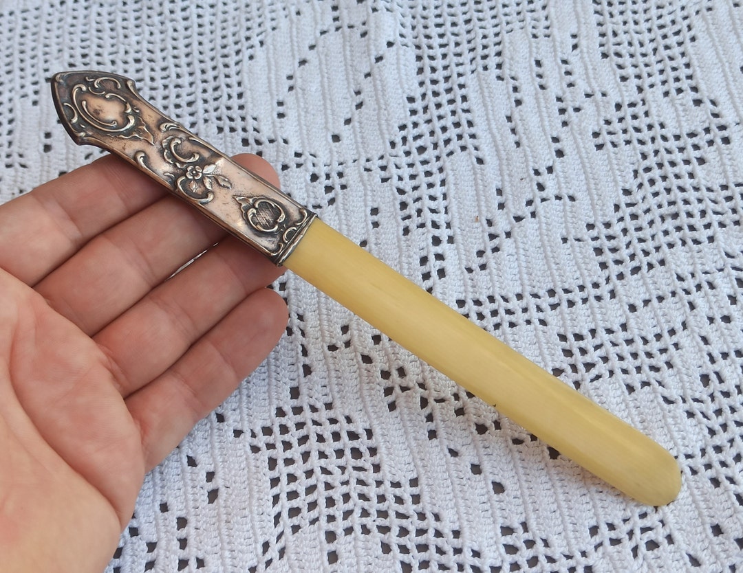 Vintage abrecartas en forma de pluma silver metal pen figurine letter
