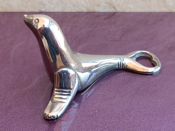 1980s Silver Plated Seal Bottle Opener, Silver Plated Bottle