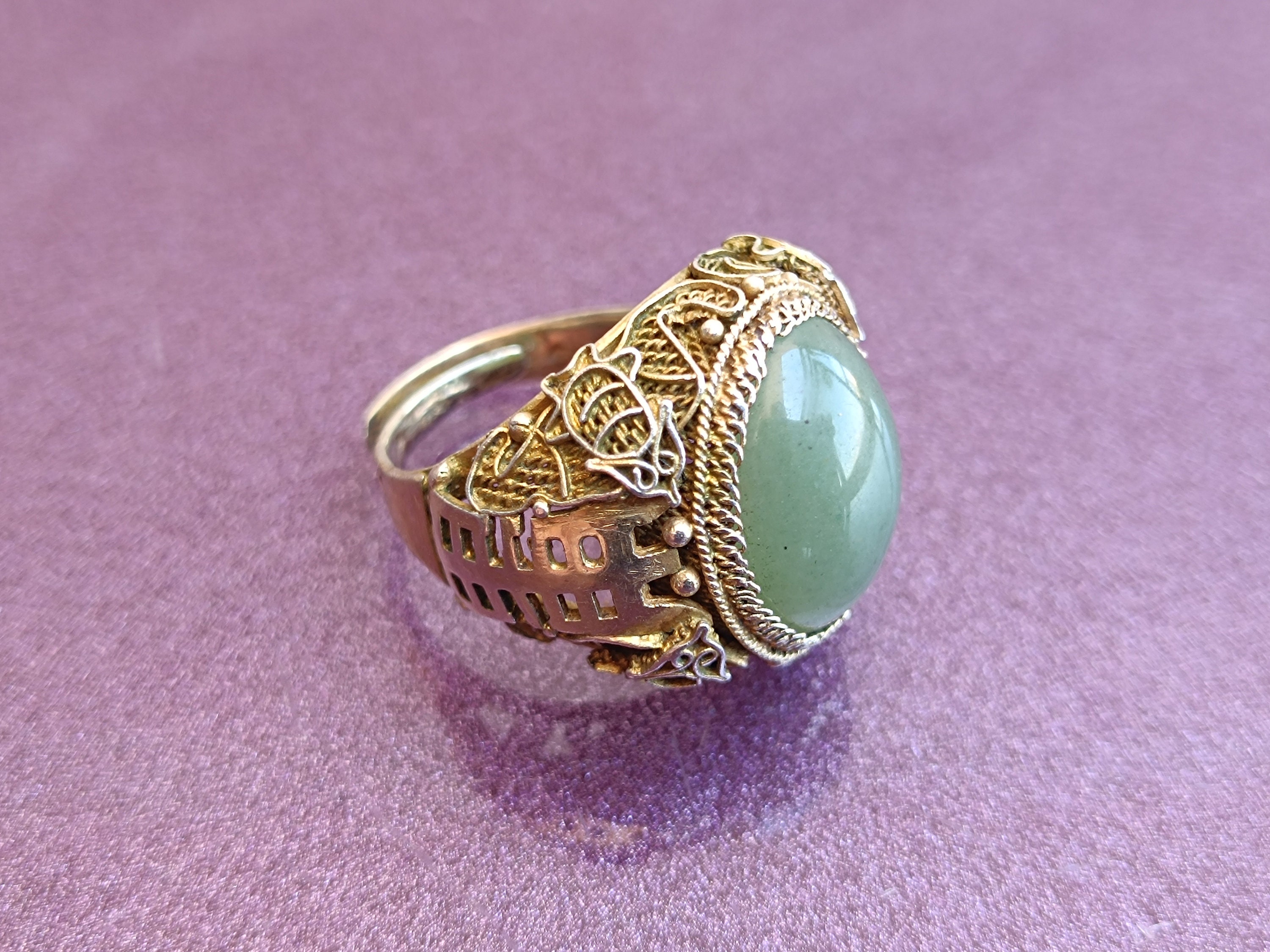 1900s JADE 925 Silver Filigree Ring, Antique Handmade Ring