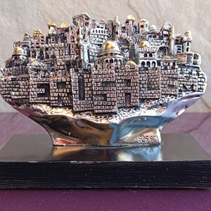 Jerusalem 925 Silver Plated Figure, Jerusalem Figurine, Israeli Souvenir, Silver Plated Israeli Souvenir, Art Deco Jerusalem, Home Decor