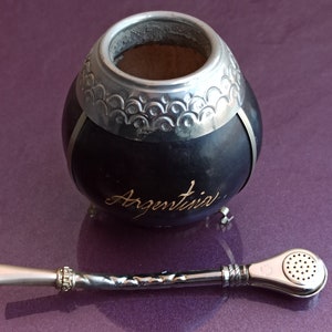 1970 Alpaca Pumpkin Mate Gourd, Mate Cup, Mate Gourd de Calabaza, Handmade Argentina, Alpaca Silver, Vintage Mate Cup, Argentina