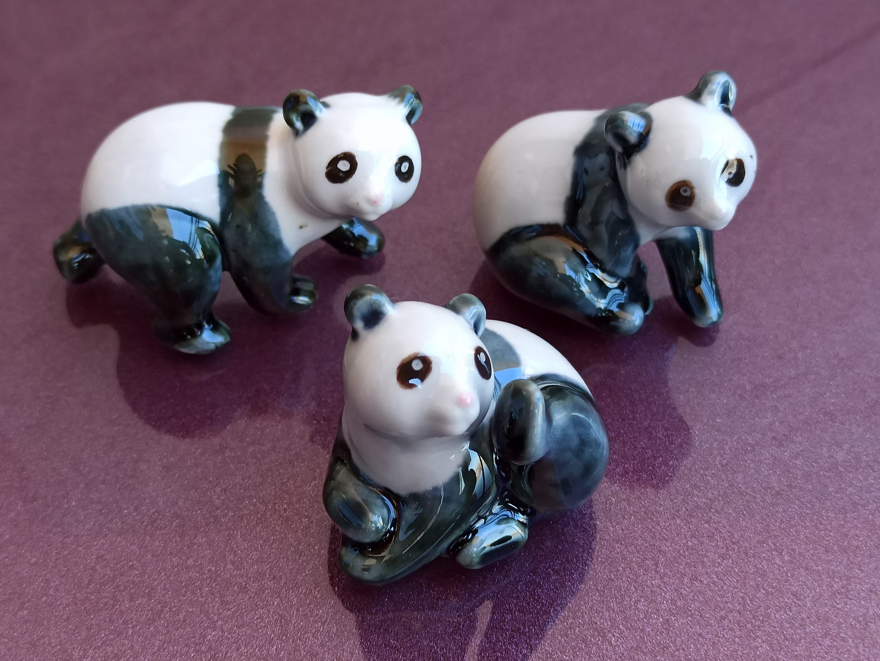 Vintage Pandas SET, Porcelain Panda Figurine, Ceramic Panda