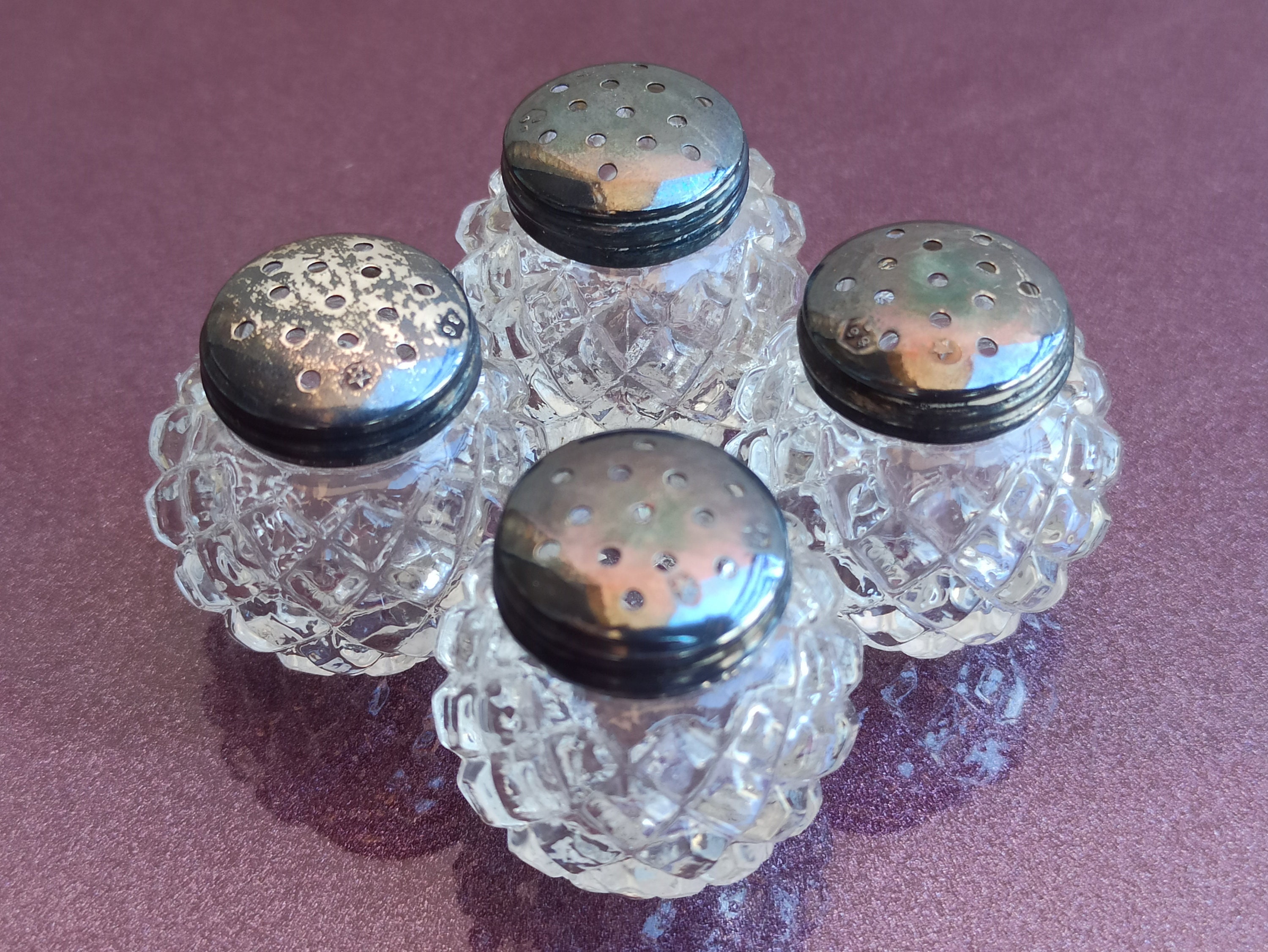 Glass Salt and Pepper Shaker Set – silver top - The Party Rentals