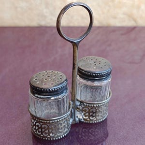 800 Silver Shaped Shakers, Silver Glass Salt, Pepper Shaker With Silver Lid, Miniature Salt Shaker, Silver Glass Shaker, 1930s