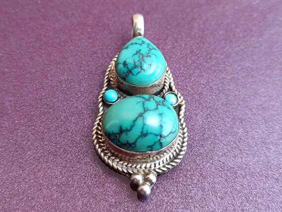 Reserved! 925 Silver Turquoise Pendant, Vintage Silver Turquoise Pendant, Retro Silver Pendant, Vintage Turquoise Pendant, Healing Crystal
