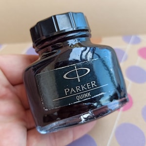 Antieke 1950 inkt inktpotje Parker, zwarte decoratie, vintage inkt, inktpotje Parker, zwarte inkt, oude Frankrijk inktpotje, Parker inkt