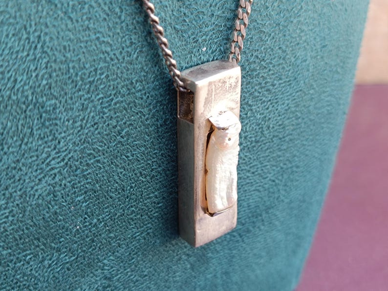 925 Silver Mother Of Pearl Pendant With Necklace, Silver Pendant, Italian Silver Jewellery, Antique Pendant, Vintage Pendant, Italy image 5