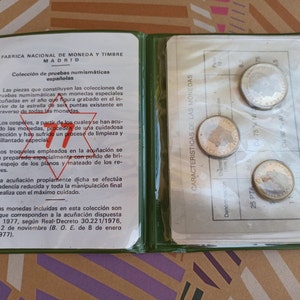 1977 Collection of Spanish numismatic proofs, Prueba Numismática 77, 25 Pta, 5 Pta, 1 Pta, Spanish Coins, Antique Coin Set 1975, Coins