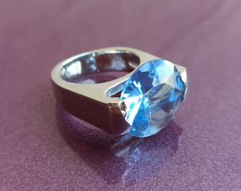 Aquamarine 925 Silver Ring, Vintage Silver Ring, Aquamarine Ring, Retro Silver Ring, Wish Stone, Aquamarine Stone, Aquamarine