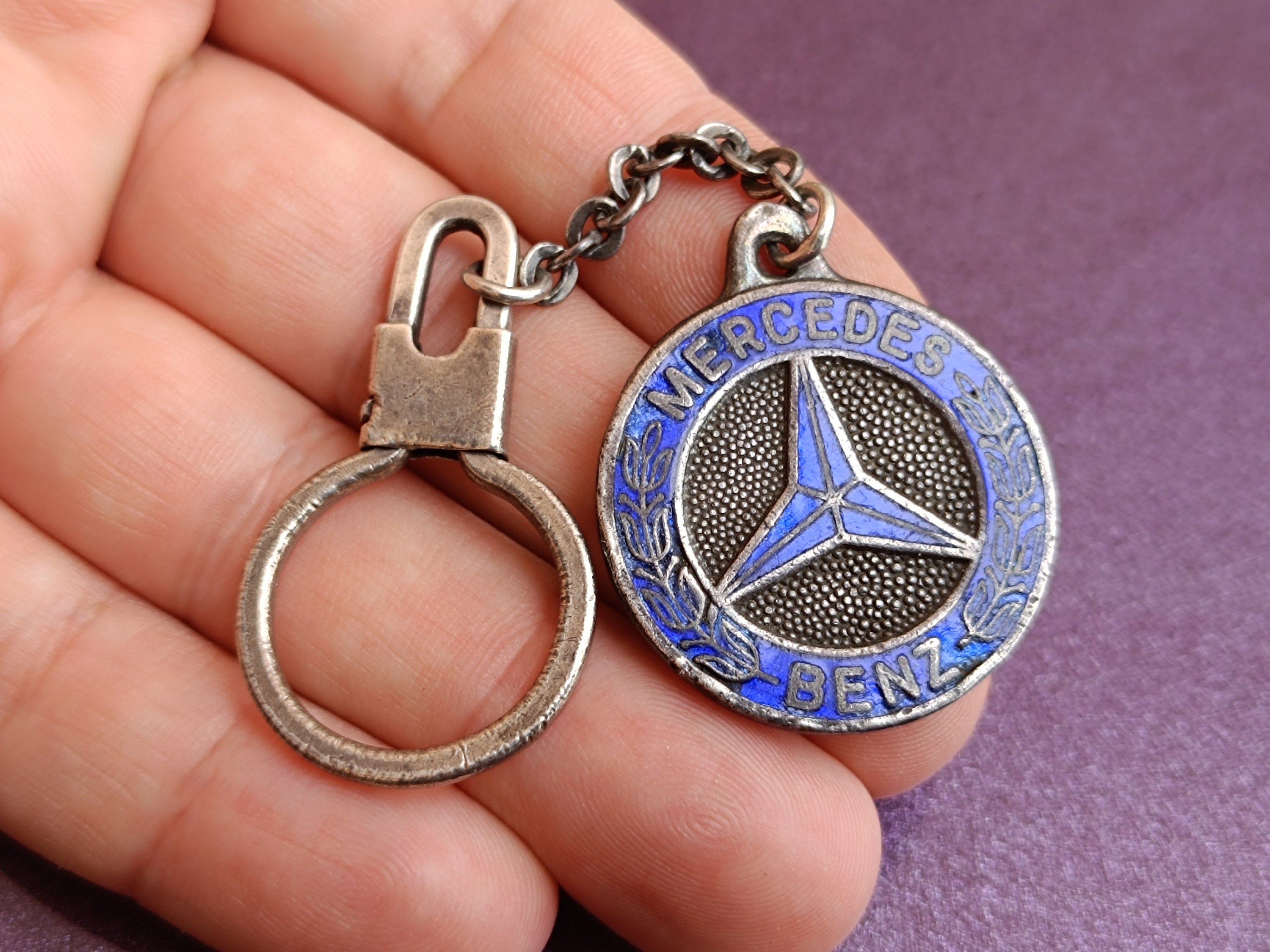 Silver Mercedes Sign Keychain, Mercedes Keychain, Silver