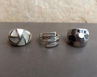 Antique Silver Ring, Vintage Silver Ring, Unique Nacre Retro Rings, 925 Sterling Silver, Enamel Silver Retro Ring, Vintage Ring, Retro Ring