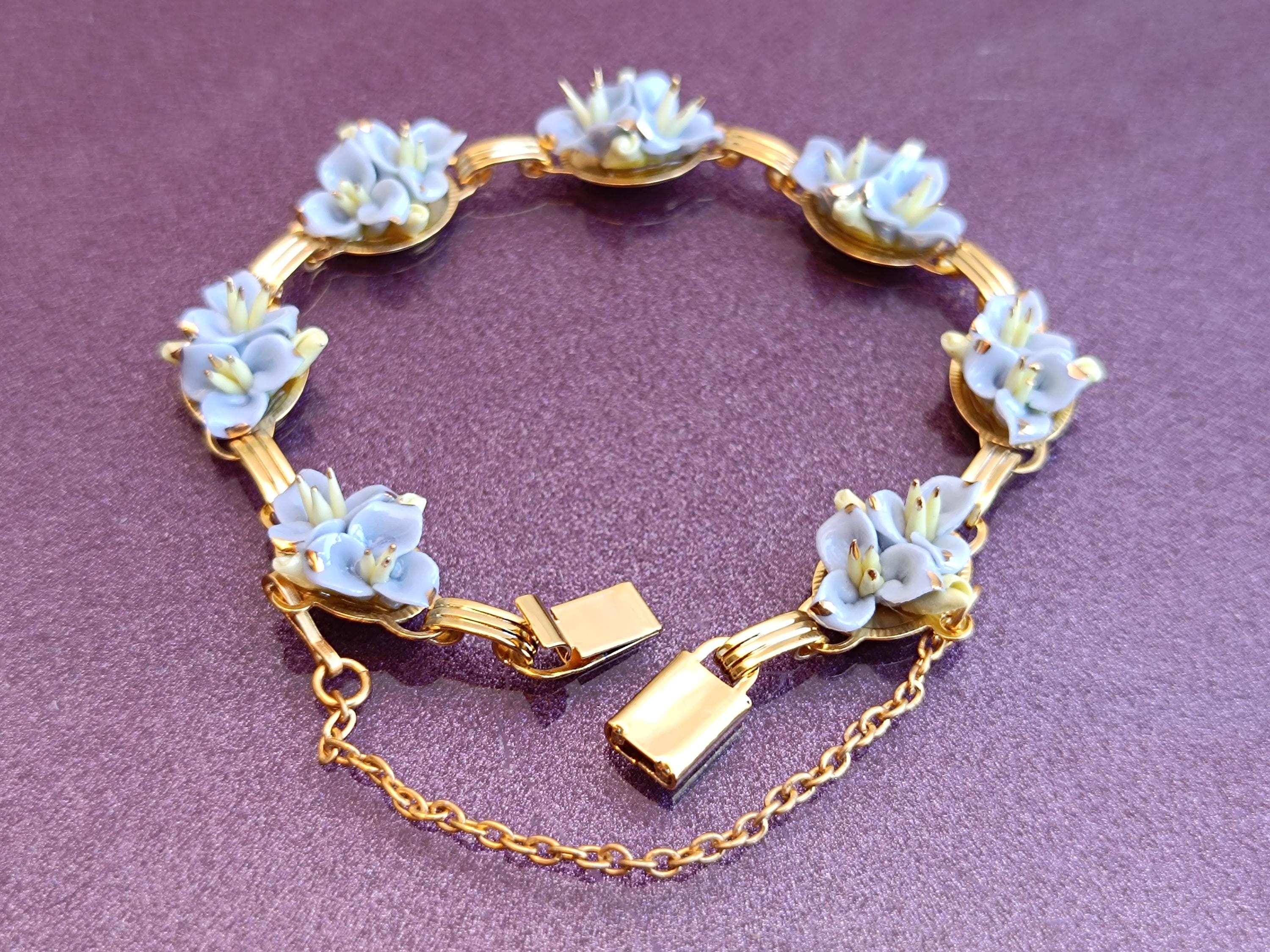 1980s Diez DT Artesania Gold Filled Porcelain Flowers