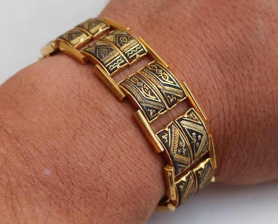 Toledo 1960 Damascene Bracelet Gold Plated Toledo Bracelet Vintage Charm Filigree Bracelet Bohemian Jewellery Lovely Filigree Bracelet Etsy Canada