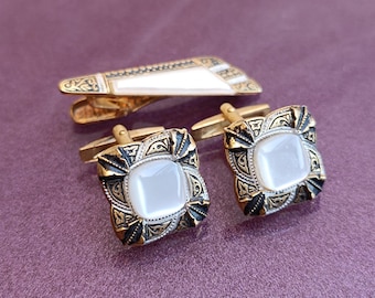 Lot De Boutons De Manchette Vintage - Dont Plaqué Or 24K De Tolède, Années 70, Couleur Doré