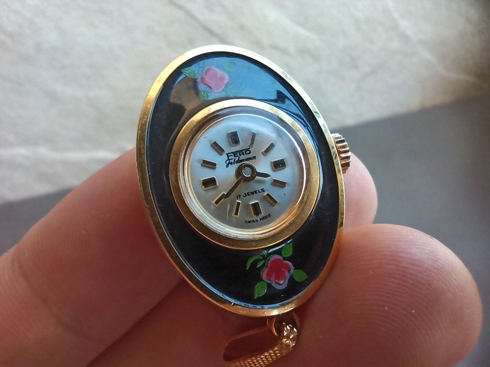 FERO Feldmann Mechanical Watch 17 Jawels Vintage Pocket Watch Pendant Watch Vintage Watch Enamel Clock Flower Pattern Swiss Made Etsy Canada