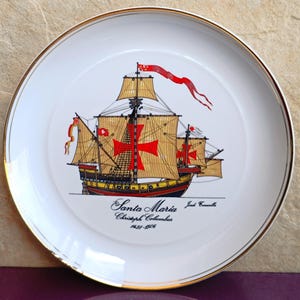 BIDASOA Plate SANTA MARIA Drawing Ship, Christoph Columbus 1451-1506, Porcelain Plate, Bidasoa Porcelain, Spanish Vintage Porcelain